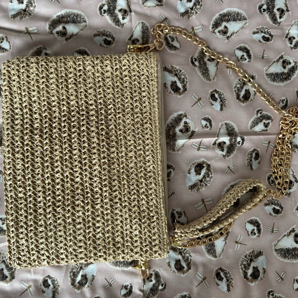 NWOT Dior Raffia Beauty Wristlet with Metallic Gold Crossbody Chain - Picture 2 of 8